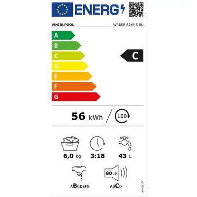 Whirlpool szabadonáló elöltöltős mosógép 6kg WRBSB 6249 S EU