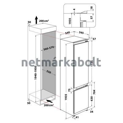 Whirlpool WHC20 T593 P Total No Frost beépíthető hűtőszekrény 194cm