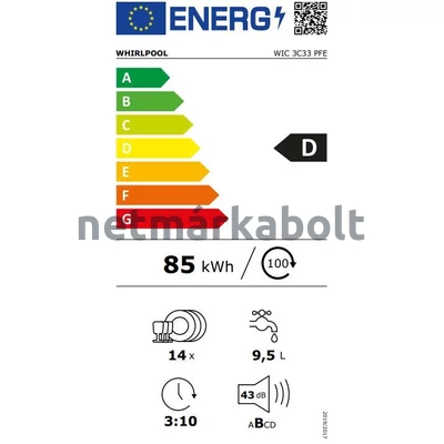 Whirlpool WIC 3C33 PFE Beépíthető mosogatógép