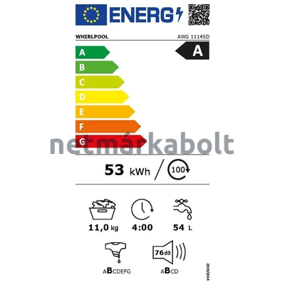 Whirlpool AWG 1114 SD félprofesszionális mosógép ezüst 11kg kapacitás