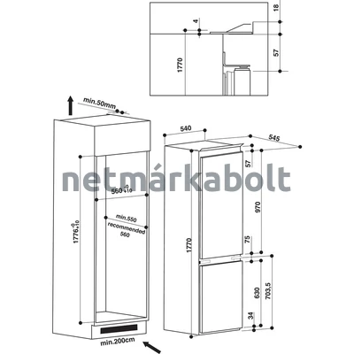 WHIRLPOOL Beépíthető Kombinált Hűtőszekrény ART 66112