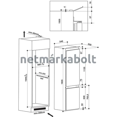 WHIRLPOOL Beépíthető Kombinált Hűtőszekrény ART 9811 SF2