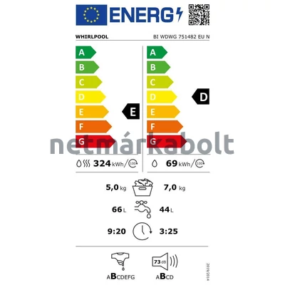 Whirlpool BI WDWG 751482 EU N beépíthető mosó-szárítógép 7/5kg