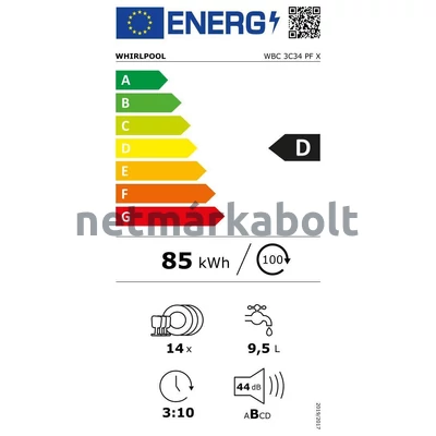 Whirlpool WBC 3C34 PF X beépíthető mosogatógép inox 3 kosaras