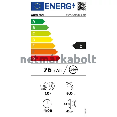 WHIRLPOOL BEÉPÍTHETŐ MOSOGATÓGÉP WSBO 3O23 PF X